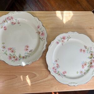 2 Vintage Homer Laughlin Virginia Rose "Fluffy Rose" Dinner Plates 9.5"